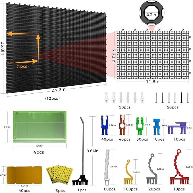 Pegboard Kit: 12 Panels (47" x 24" / 120x60cm, Black) + 428 Hooks & Accessories, Heavy Duty Rustproof Plastic Peg Board for H