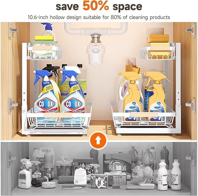 Sevenblue 2 Packs Under Sink Organizer, Height Adjustable 2 Tier Under Kitchen Sink Organizer, Multi-Purpose Storage Shelf fo