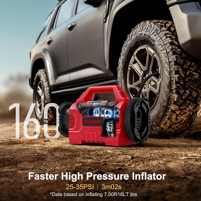 MaxMore Portable Tire Inflator/deflator Compatible with Milwaukee 18V Battery (Tool Only),160 PSI High Pressure Cordless Air Compressor Pump, Digital Gauge, Auto Shut-Off, LED Light for Car, Bike