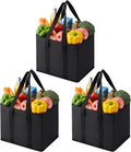 VENO 3 Pack Reusable Grocery Bags, Shopping Bags for groceries, Utility Tote with Handles and Hard Bottom, Foldable Shopping Cart Organizer, Multi-Purpose, Heavy-Duty (Black, 6 Gallon-3 Pack)