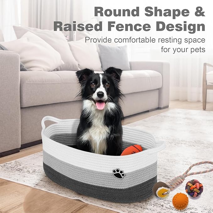 Optish Dog Toy Basket, Toy Box and Bin for Dog Cat Storage, 19.7" X 11" X 7.9" (30L) Large Woven Basket for Blanket Storage, 