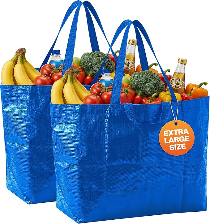 DURASACK Haul-It-All Extra-Large Reusable Shopping Bag – Heavy Duty Open-Top Tote with Handles, 18-Gallon Capacity, Blue, Pack of 2