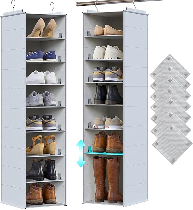 Ofiray-home Hanging Shoe Organizer for Closet, 8 Tier Closet Shoe Organizer with Adjustable Shelves for Boots, Heavy Duty Han