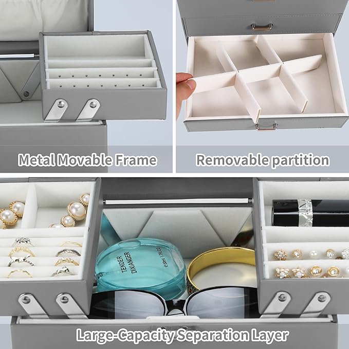 Dajasan Jewelry Organizer Box, Large Jewelry Boxes for Women Girls, Space-Saving 4 Layers Jewelry Storage Case with Drawer, M
