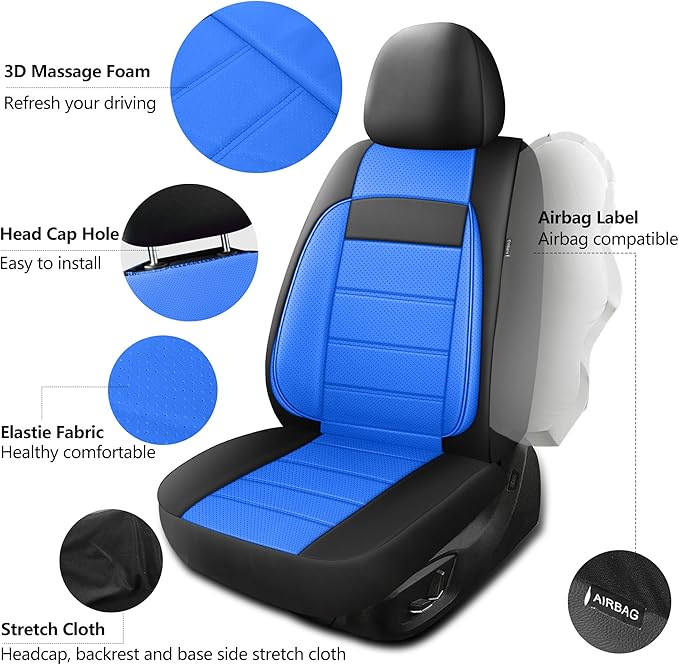 Leather Car Seat Covers Front Seats, 3D Foam Support Car Seat Covers, Universal fit for Trucks Vans SUVs Sedans Automotive Co