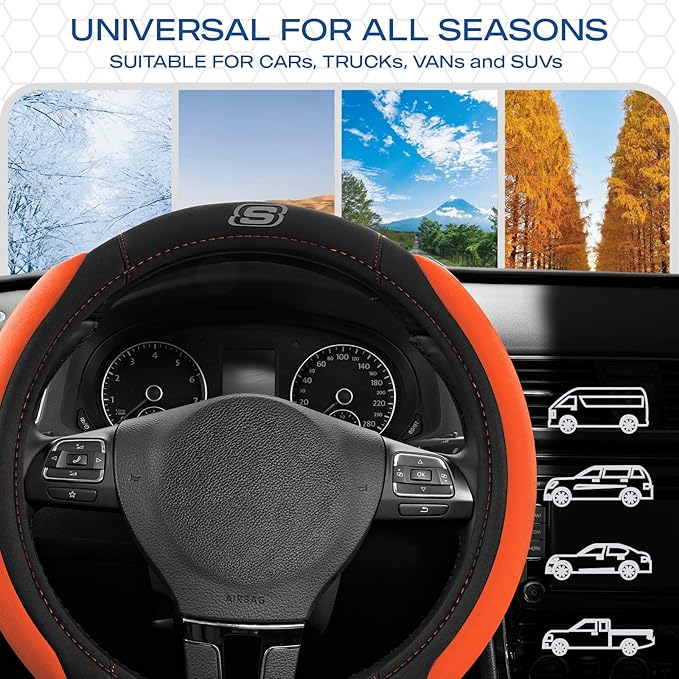 Skechers Steering Wheel Cover, Memory Foam Car Steering Wheel Cover,14.5-15inch Anti-Slip Safety Comfortable Desgin, Universa