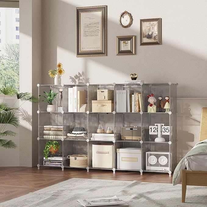 UNKU Cube Storage Organizer, 16 Cube Closet Organizer Storage Shelves, DIY Stackable Bookcase, Clothes Organizer Shelf for Cl