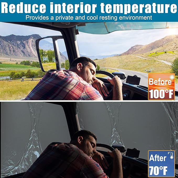 X AUTOHAUX Semi-Truck Sunshade for Windshield and Side Window Full Covered 240T Nylon Polyester Foldable Sun Shade Sun Heat Proctection Cool Temperature for Trailer Commercial Big Rig Trucks