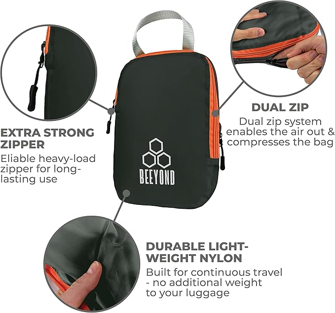 Beeyond Compression Packing Cubes Set - 6 Pieces for Travel and Luggage Organization, Includes Large & Small Cubes, Accessori