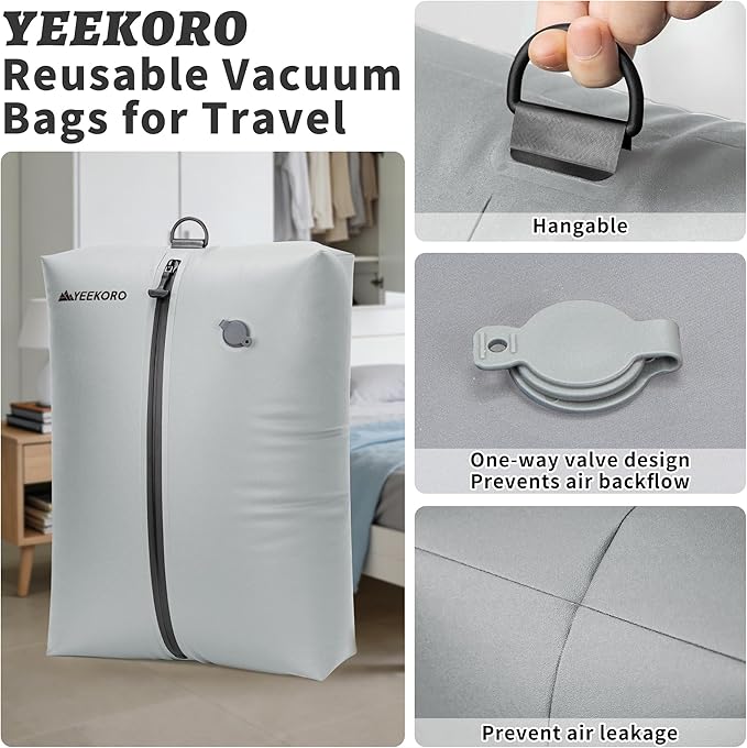 Vacuum Bag for Travel, Professional IPX8 Waterproof Reusable Vacuum Compression Bags for Travel Suitcases, Durable Space Save