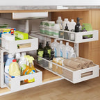 2 Packs 21IN Depth Under Sink Organizer, 2-Tier Pull Out Cabinet Organizer With Smooth Circular Rail, Large Capacity Metal Me