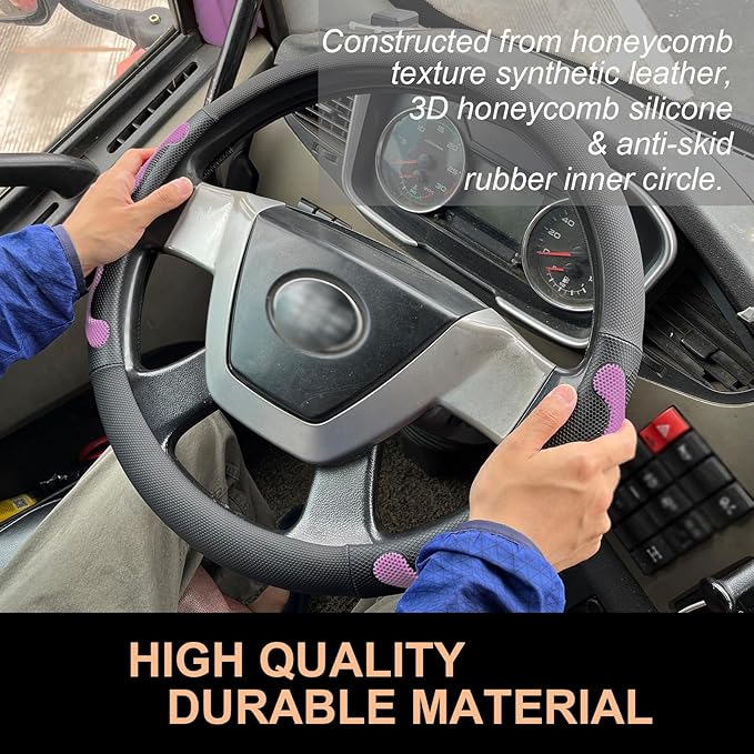 PINCTROT XL Size 17.5-18 Inch Comfy Grip Steering Wheel Cover for Semi Truck, Fits RV, Big Rig Trucker, 18 Wheeler and Classic Cars, Anti-Slip Design 17.5-18 Inch(Silicone Purple)