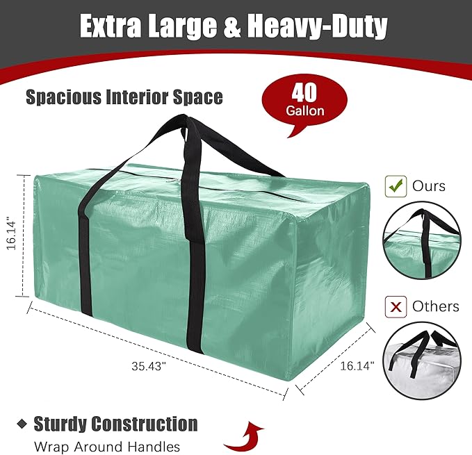 Extra Large Moving Bags with Zippers & Carrying Handles, Heavy-Duty Storage Tote for Space Saving Moving Storage, Fold Flat, 