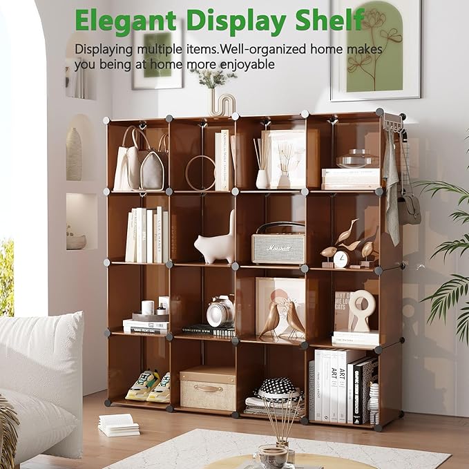 C&AHOME 16-Cube Storage Organizer, Plastic Shelves Units, DIY Closet Organizer, Modular Shelves Ideal for Home, Bedroom, 48.4