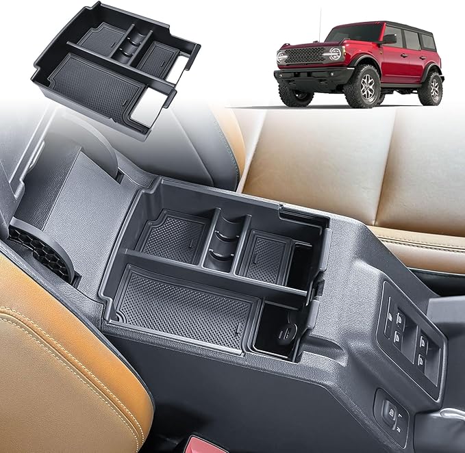 RUNROAD Center Console Organizer Tray Compatible with 2025 2026 Ford Bronco 4-Door Accessories, Insert Armrest Storage Tray Middle Console Dividers Glove Compartment (NOT for Bronco 2-Doors/Sport)