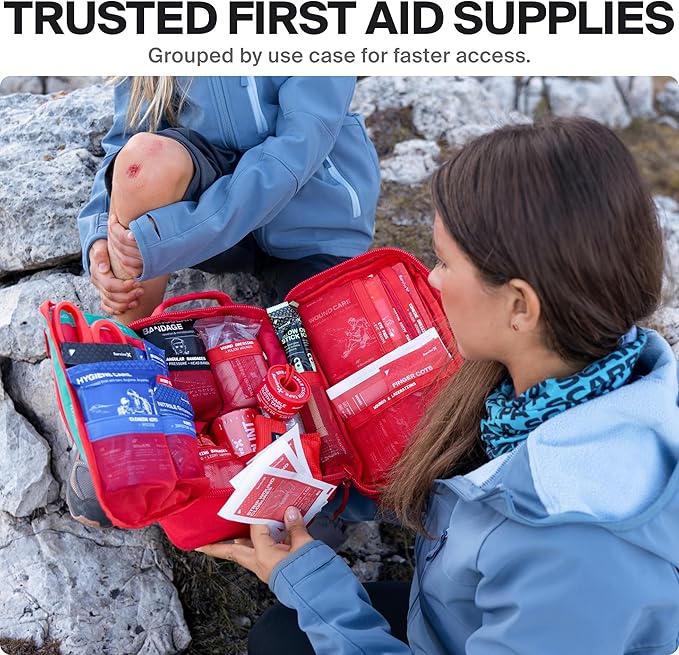 Large First Aid Kit for Car, Travel & Home - Emergency Kit for Hiking, Camping, Backpacking and Outdoors - Includes Zip Stitc