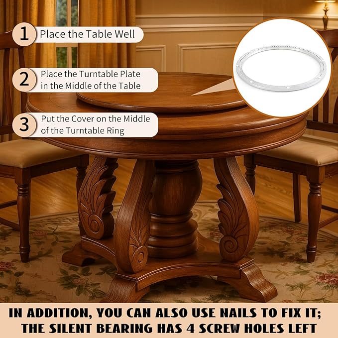 Lounsweer 24 Inch Lazy Susan Hardware Mute Aluminum Alloy Turntable Bearing Large Mute Heavy Duty Swivel Plate 620 Lbs Load L