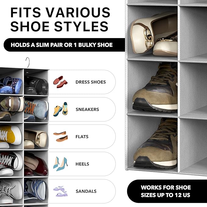 Simple Houseware 20 Section Shelves Hanging Shoes Organizer Holder for Closet, Gray