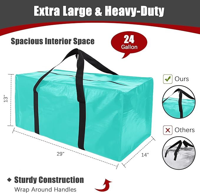 PANDA JOYS 12 Pack Extra Large Moving Bags with Zippers & Carrying Handles, Heavy-Duty Storage Tote for Space Saving Moving S
