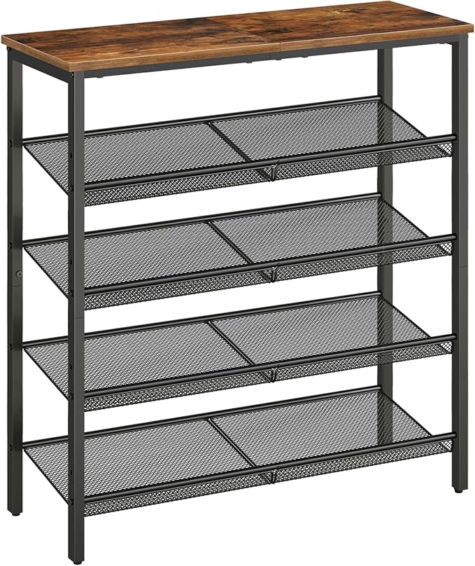 HOOBRO Shoe Rack for Entryway, 5-Tier Shoe Organizer with Adjustable Mesh Shelves, 16-20 Pairs of Shoes, Spacious Floor Mount