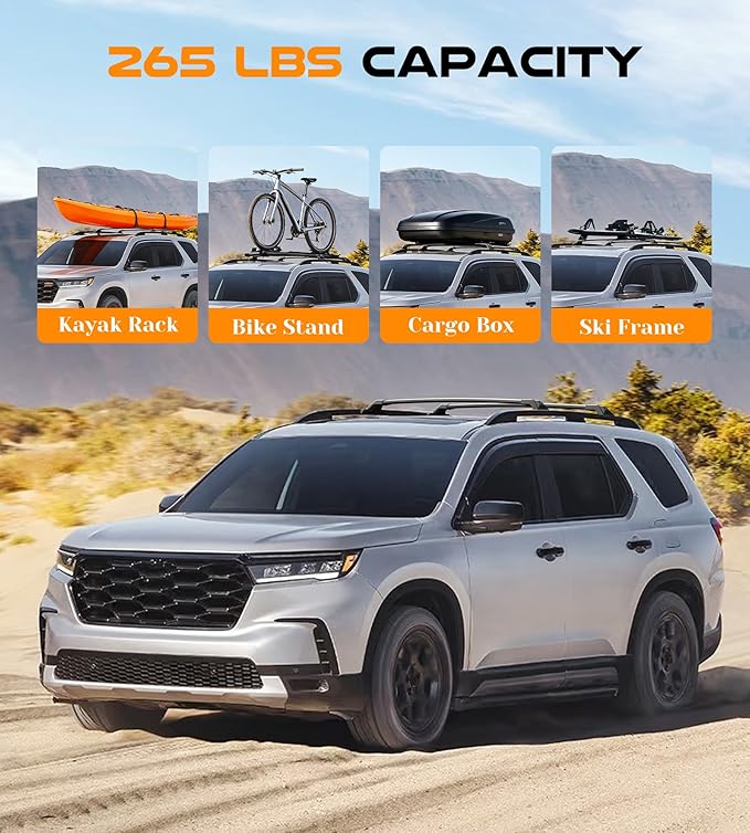 Snailfly Aluminum Roof Rack Cross Bars with Lock Fit for 2023-2026 Honda Pilot (Not for LX, EX-L), 330lbs Crossbars Anti-Wobble & Wind Noise Reduction Heavy Duty Cargo Carrier Accessories