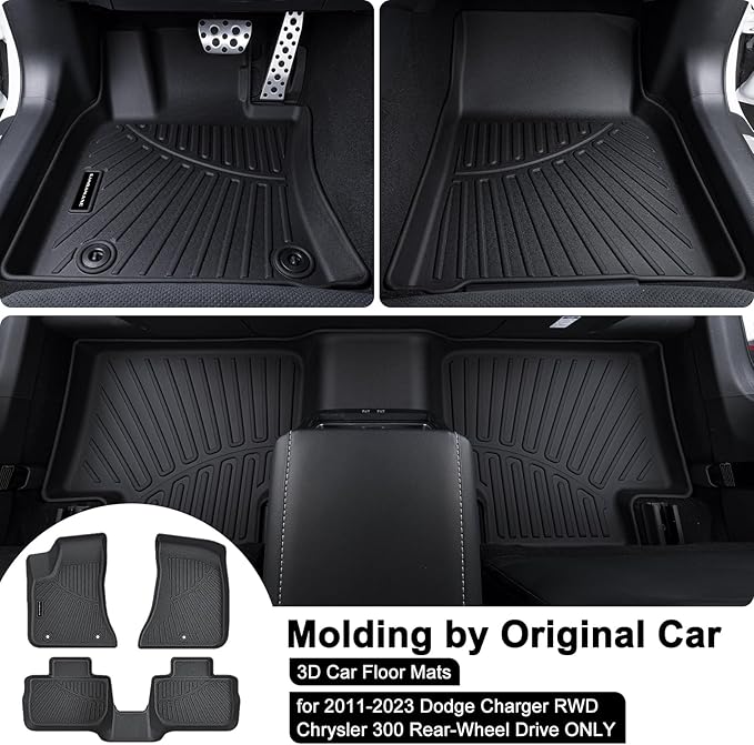 TPE Floor Mats for 2011-2023 Dodge Charger RWD & Chrysler 300 Rear-Wheel Drive ONLY All Weather Car Floor Liners Fit Dodge Charger RWD Accessories Black