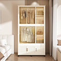 Portable Closet Wardrobe with Magnetic Doors, Foldable Armoire Wardrobe Closet with 2 Hanging Rods, 9 Cubes and 6 Hangers, Be