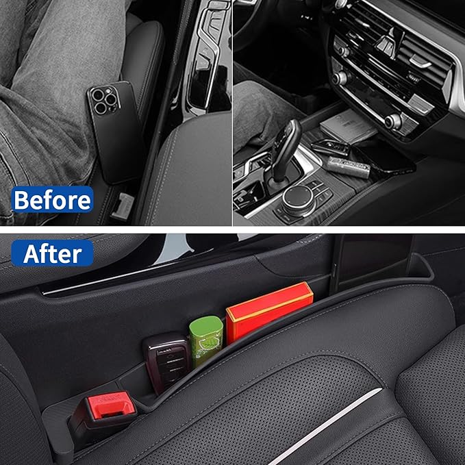 2 Packs Car Seat Gap Filler Organizer, Dual Slot Car Seat Gap Organizer, Gap Filler for Car, SUV, Trunk, Sedan Side Seat Gap Between Seat and Console, Car Seat Gap Plug with Storage Slot (Black)