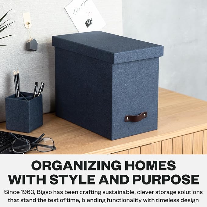 Bigso John Desktop File Box - File Storage Box and Document Organizer for Important Paperwork - Durable Hanging File Box with
