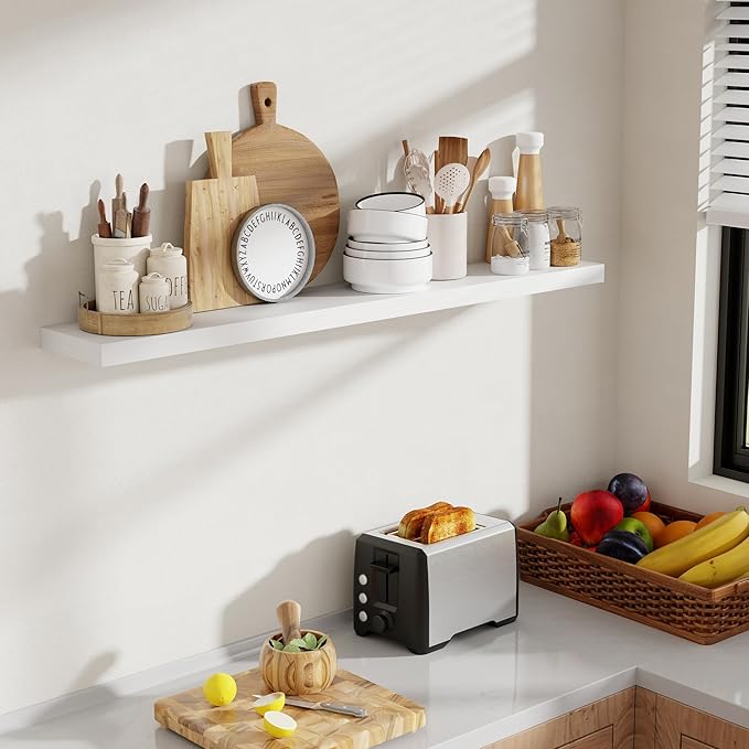48 Inch Floating Shelves, 8 Inch Deep Floating Shelves for Wall, Hanging Shelf with Invisible Brackets, Deep Shelves for Bath