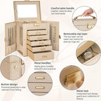 AKOZLIN 6-Tier Jewelry Box Lockable Leather Jewelry Storage Case with 5 Drawers for Women Girls Ring Necklace Earring Bracele