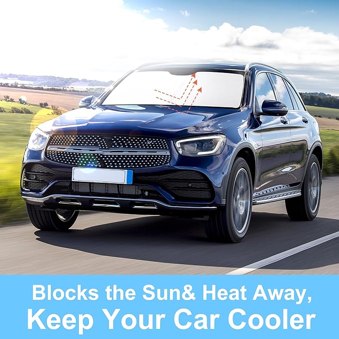 TINGLU Sun Shade for Mercedes Benz GLC 2016-2022 Accessories Windshield Sun Shade Window Shade UV Rays Protection Sun Visor Cover with Steering Wheel Sunshade Storage Bag