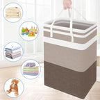 BlissTotes 3-Pack Laundry Basket, Freestanding＆Waterproof Laundry Hamper, Collapsible Tall Clothes Hamper with Easy Carry Han