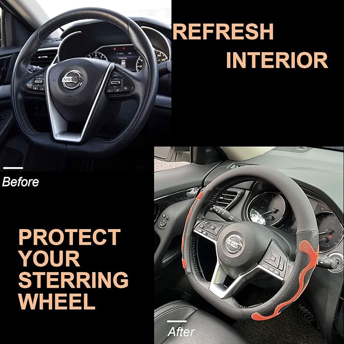 PINCTROT D Shaped Comfy Grip Steering Wheel Cover, Anti-Slip Design, Flat Bottom 14.5-15 Inch(Silicone Orange)