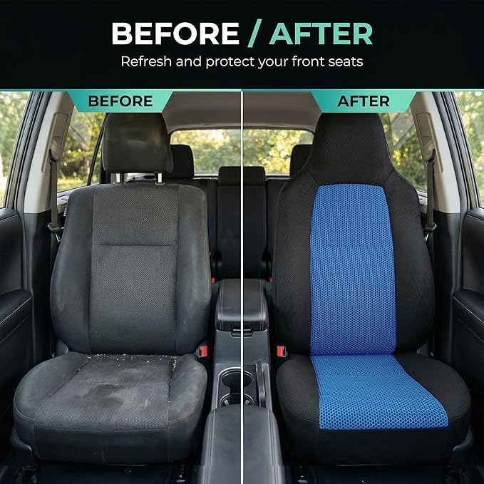 FH Group Automotive Car Seat Covers Blue Interior Front Seats Only Accessories High Back Combo Classic Cloth Car Seat Cover F