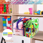 6 Colors Large Toy Storage Bags with Labels, Reusable Clear PVC Board Game Storage, Travel Waterproof Organizer Bags with Zip