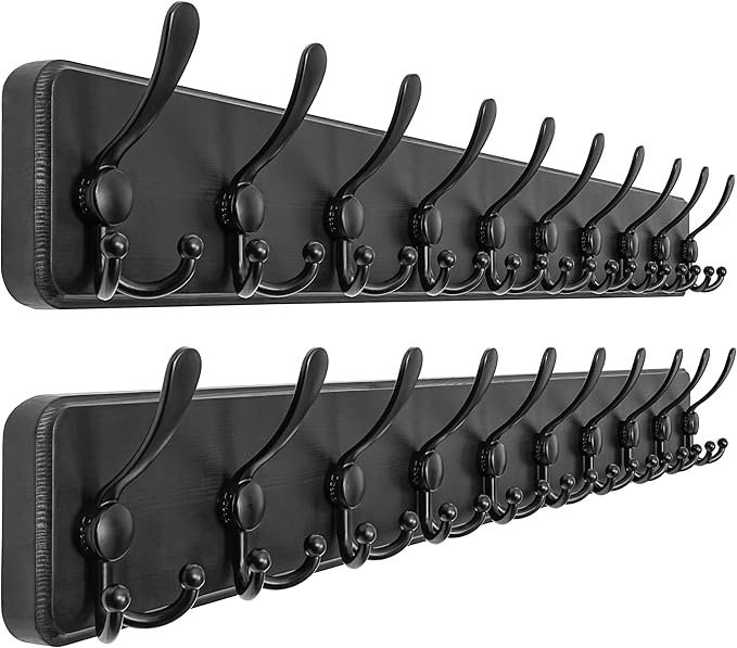 Dseap Coat Rack Wall - Heavy-Duty 38-1/4" Long, with Reinforced 10 Custom Tri-Hooks, Solid Wood Wall Hanger for Coats Hat Jac