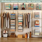 6-Tier Closet Hanging Organizer Shelves, Hanging Closet Organizer and Storage Bin with Adjustable Dividers, Metal & Foldable 