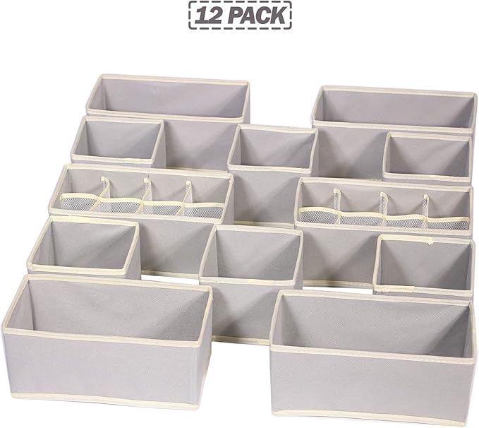 Set of 12 Foldable Drawer Organizer Dividers Cloth Storage Box Closet Dresser Organizer Cube Fabric Containers Basket Bins fo