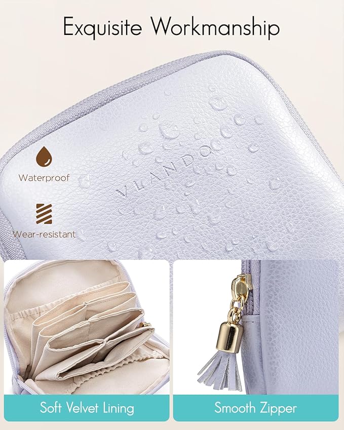 Vlando Small Jewelry Travel Case,Jewelry Pouch Bags with Zipper,Velvet Jewelry Organizer Storage Bag for Bracelet Rings Earri