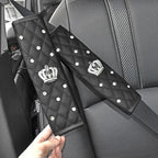 Dotesy 16 Pcs Bling Car Steering Wheel Cover Set with Crystal Seatbelt Shoulder Pads Diamond Butterfly Car Accessories for Women (Black)