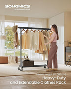 SONGMICS Clothes Rack with Wheels, Heavy-Duty Clothing Rack for Hanging Clothes, Portable, 17.7 x (36.2-52) x 63.6 Inches, wi