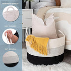OrganiHaus Large Woven Storage Basket for Blankets and Toys 20" x 13" Inch, Rope Laundry Basket with Handles, Cushions & Pill