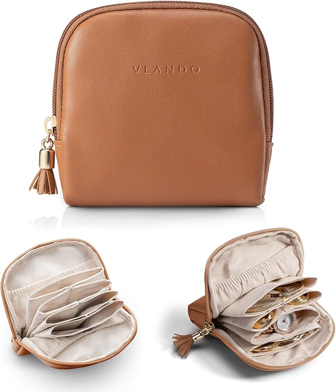 Vlando Small Travel Jewelry Case,Jewelry Pouch Bags with Zipper,Velvet Jewelry Organizer Storage Bag for Bracelet Rings Earri