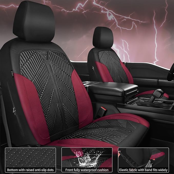 CAR PASS Waterproof Black Red Car seat Covers Front Seat Covers Neoprene Wetsuit,All-Weather Non-Slip Durable,Universal Fit f
