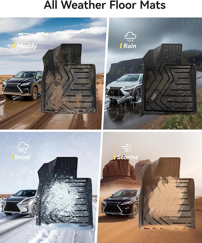 3W Floor Mats Compatible for 2016-2022 Lexus RX (RX350/RX450h) TPE All Weather Custom Fit Floor Liner, 1st & 2nd Row Full Set Car Mats, Black