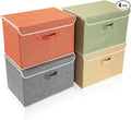 Storage Bins with Lid, Foldable Clothing Storage Box case with Handle for Books, Closet, Bedroom, Home, 4 Color Set A, 15L x 