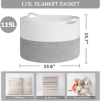 INDRESSME 115L Extra Large Blanket Basket, Soft Cotton Rope Storage Basket for Organizing, Home Decor, Toys, Laundry & Towels