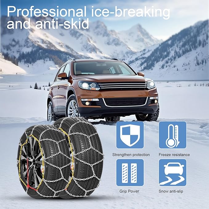 2PCS Snow Chains for SUV/Truck/Car in Snow, Sand, Mud and Ice, Universal Adjustable Emergency Portable Snow Tire Chains(KN150