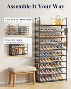Kitsure Shoe Rack for Closet - 10-Tier Shoe Organizer with Hook Rack, Large-Capacity & Space-Saving Shoe Shelf for Entryway, 